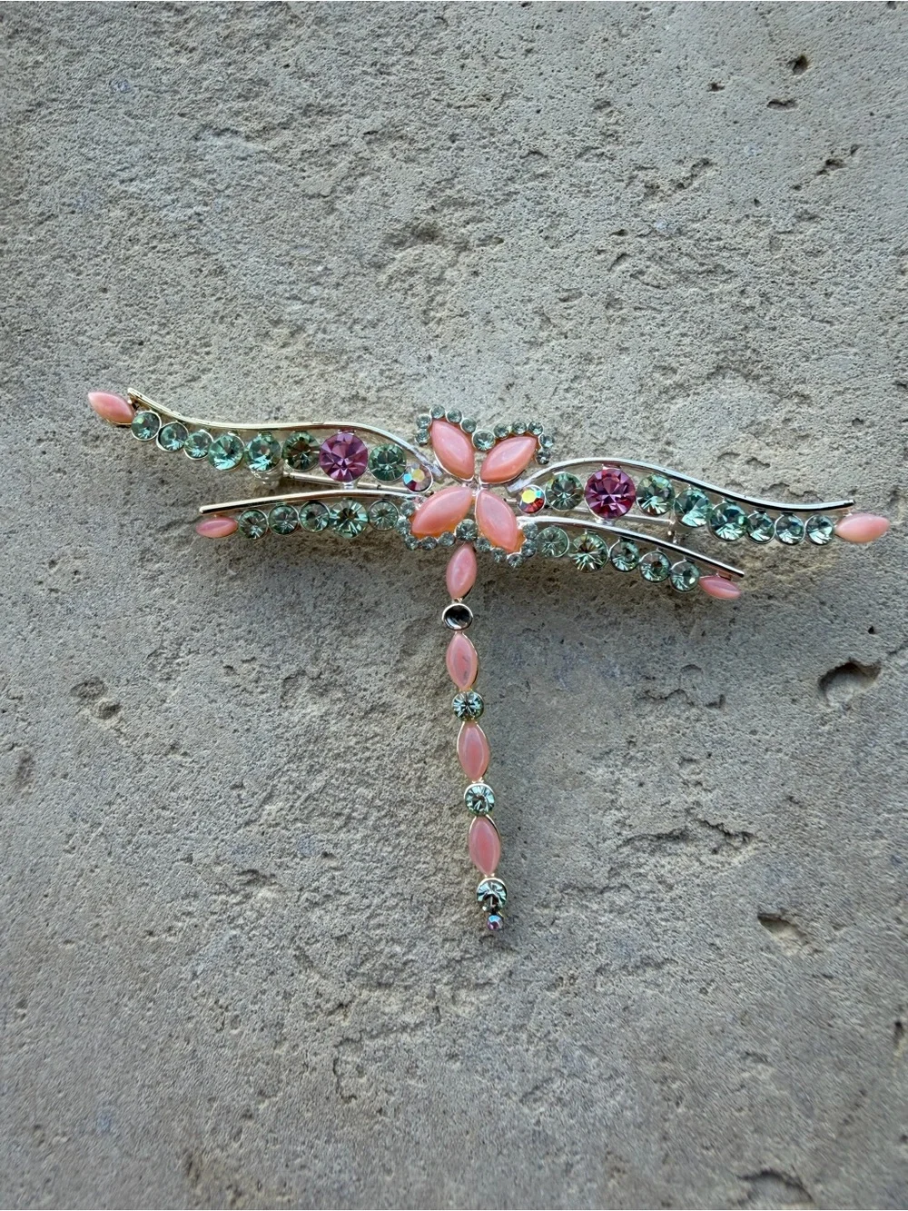 Vintage Pink & Green Crystal Floral Pin - Women Jewelry